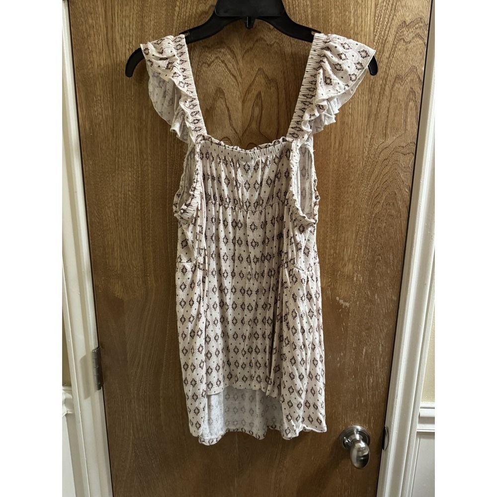 Torrid Babydoll Super Soft Slub Ruffle Shoulder Tank Peplum 1X Cream Geometric - Picture 8 of 10